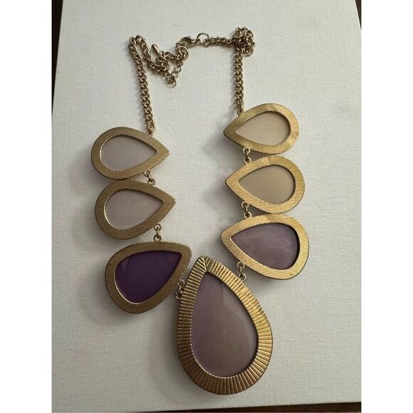Y2K Vintage Womens Purple Teardrop Chain Matinee Princess Statement Necklace 90s - Picture 3 of 5